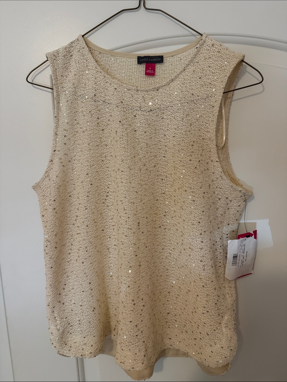 Vince Camuto Cream Sequin Sleeveless Knit Tank